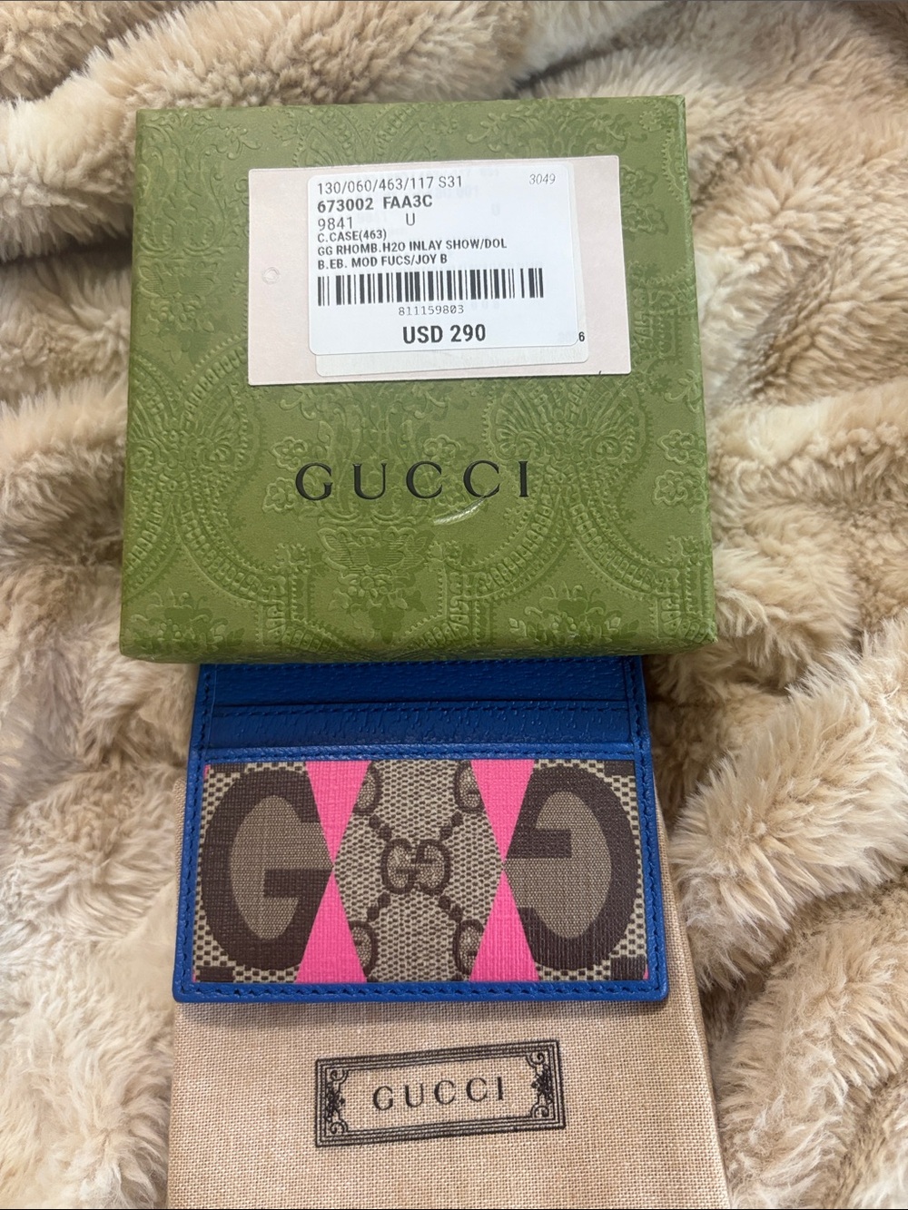 Authentic Gucci Blue & Pink GG Canvas Card Holder